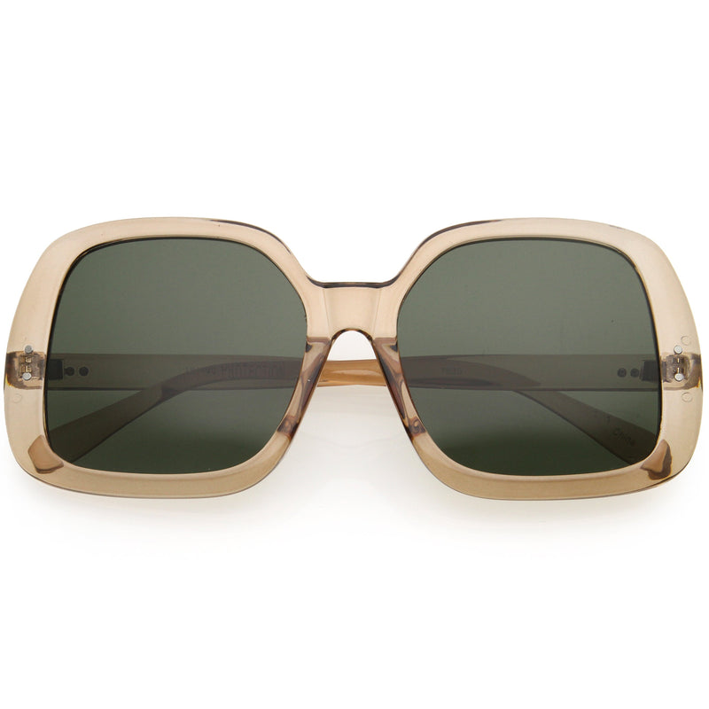 zeroUV Glam Retro Fabulous Fashion Oversized Square Sunglasses D205 Sunglasses Dim Gray Clear-Tan / Green