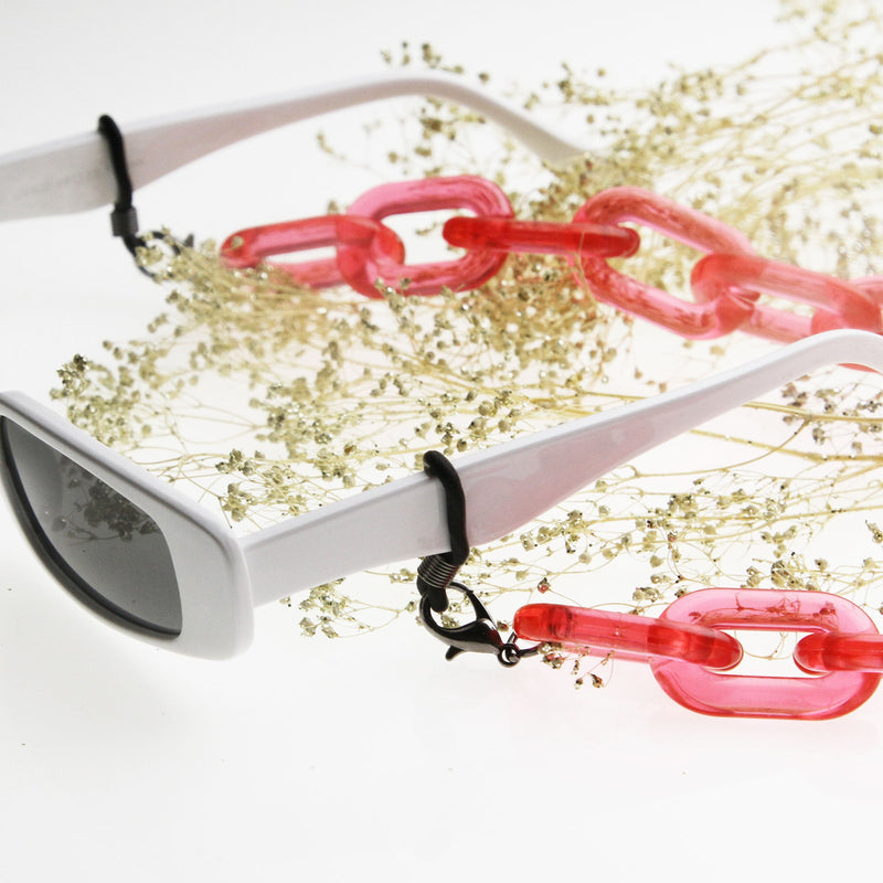 zeroUV Color Pop 30" Translucent Plastic Face Mask and Glasses Chain Sunglasses White Smoke Clear Orange,Clear Purple,Clear Teal,Clear Pink,Clear Red