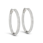 Bids.com 14k White Gold Diamond Hoop Double Sided Three Row Earrings (2 cttw) Earrings White Smoke White Gold