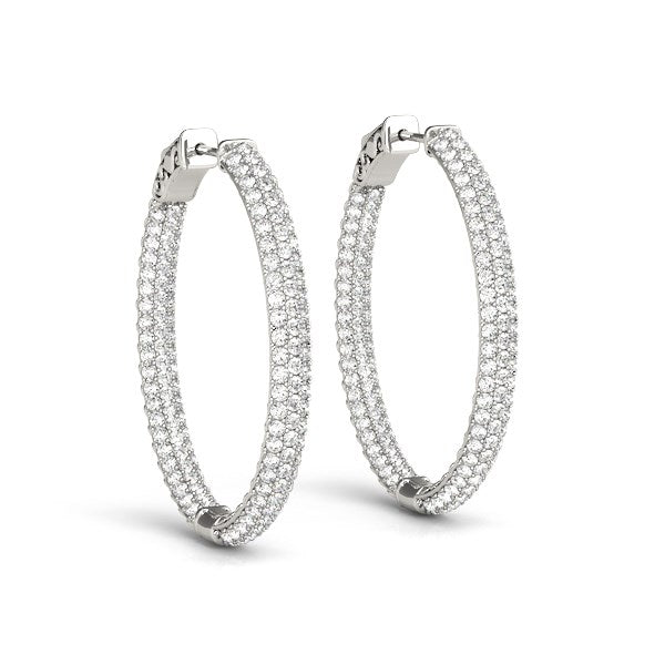 Bids.com 14k White Gold Diamond Hoop Double Sided Three Row Earrings (2 cttw) Earrings White Smoke White Gold