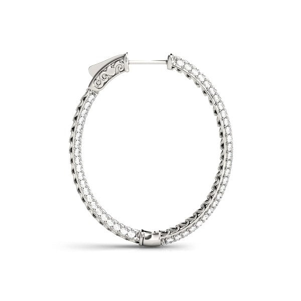 Bids.com 14k White Gold Diamond Hoop Double Sided Three Row Earrings (2 cttw) Earrings White Smoke White Gold