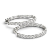 Bids.com 14k White Gold Diamond Hoop Double Sided Three Row Earrings (2 cttw) Earrings White Smoke White Gold