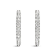 Bids.com 14k White Gold Diamond Hoop Double Sided Three Row Earrings (2 cttw) Earrings White Smoke White Gold