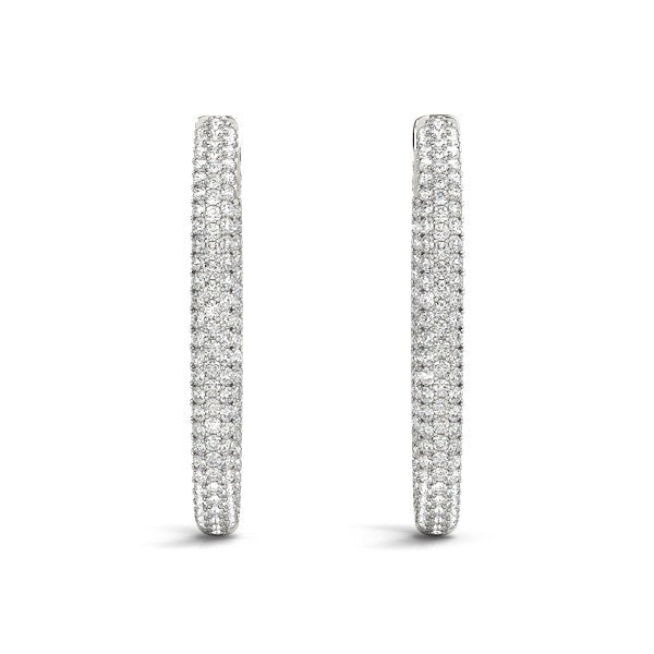 Bids.com 14k White Gold Diamond Hoop Double Sided Three Row Earrings (2 cttw) Earrings White Smoke White Gold