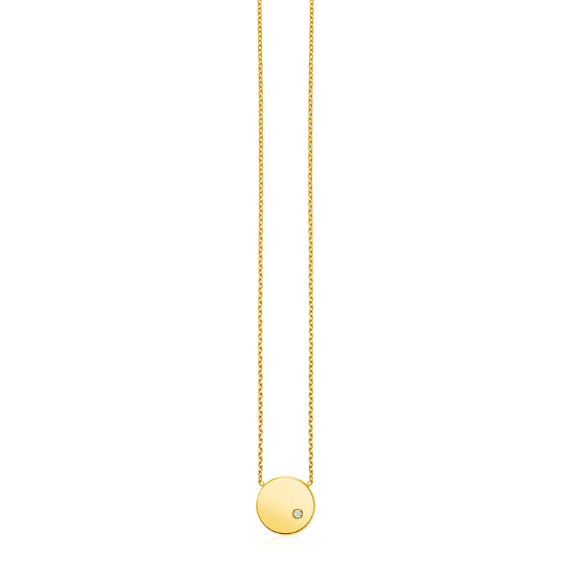 Bids.com 14k Yellow Gold Necklace with Polished Round Pendant with Diamond Necklaces White Smoke 18 / Yellow Gold