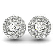 Bids.com 14k White Gold Double Halo Round Diamond Earrings (1 1/4 cttw) Earrings White Smoke White Gold