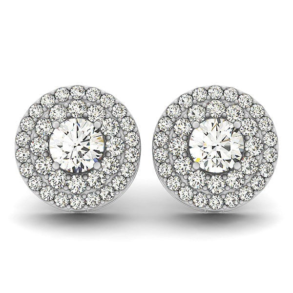 Bids.com 14k White Gold Double Halo Round Diamond Earrings (1 1/4 cttw) Earrings White Smoke White Gold