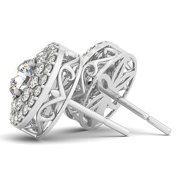Bids.com 14k White Gold Double Halo Round Diamond Earrings (1 1/4 cttw) Earrings White Smoke White Gold