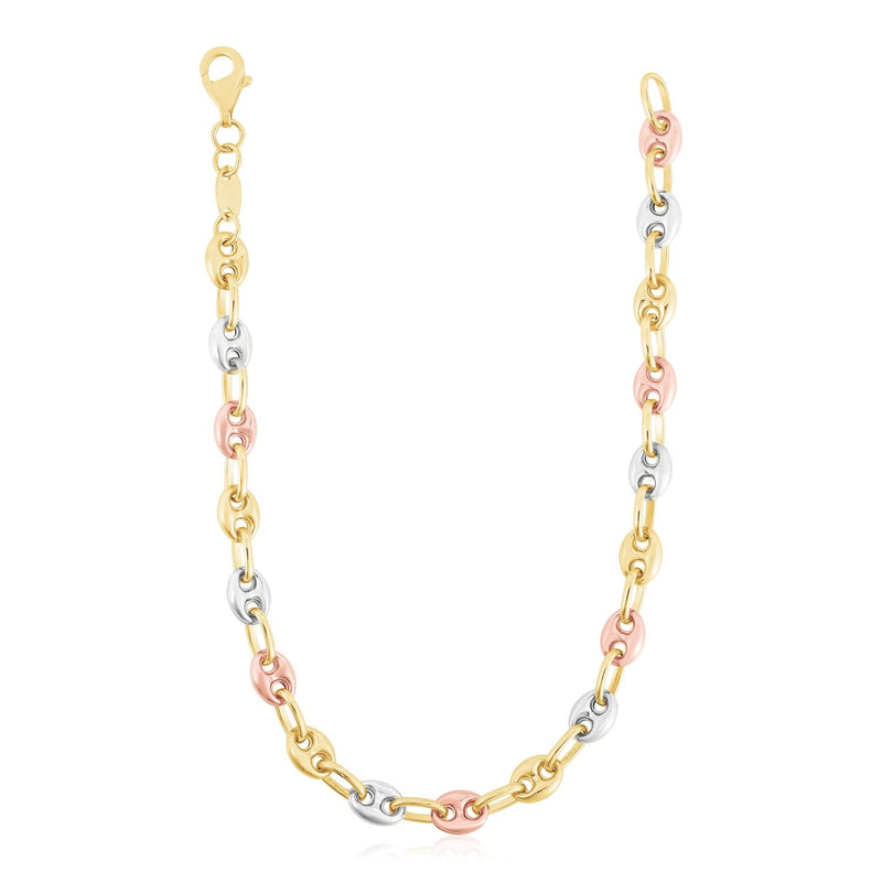 Bids.com 14k Tri Color Gold High Polish Puffed Mariner Link Chain Necklaces White Smoke 16 / Tri-Color Gold,18 / Tri-Color Gold,20 / Tri-Color Gold