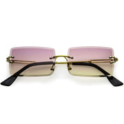 zeroUV Luxe Color Gradient Bevelled Lens Metal Rectangle Sunglasses D223 Sunglasses White Smoke Gold / Purple Yellow Fade