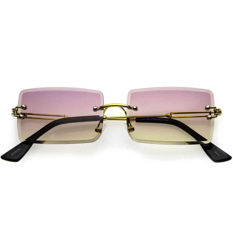 zeroUV Luxe Color Gradient Bevelled Lens Metal Rectangle Sunglasses D223 Sunglasses White Smoke Gold / Purple Yellow Fade