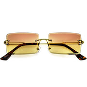 zeroUV Luxe Color Gradient Bevelled Lens Metal Rectangle Sunglasses D223 Sunglasses White Smoke Gold / Orange Yellow Fade