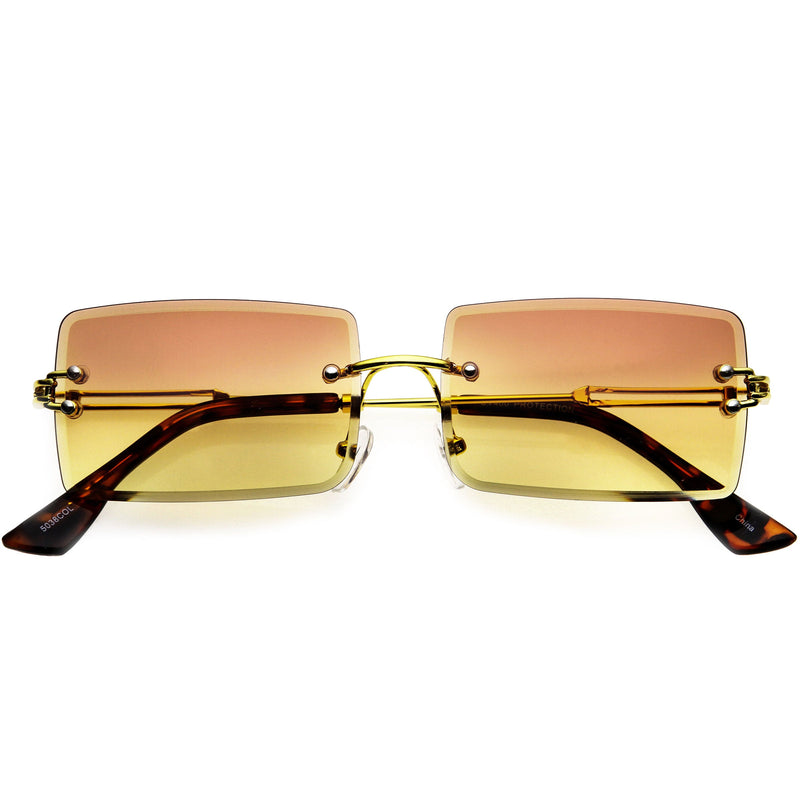 zeroUV Luxe Color Gradient Bevelled Lens Metal Rectangle Sunglasses D223 Sunglasses White Smoke Gold / Orange Yellow Fade