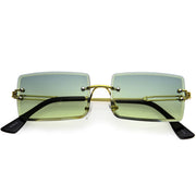 zeroUV Luxe Color Gradient Bevelled Lens Metal Rectangle Sunglasses D223 Sunglasses White Smoke Gold / Green Yellow Fade