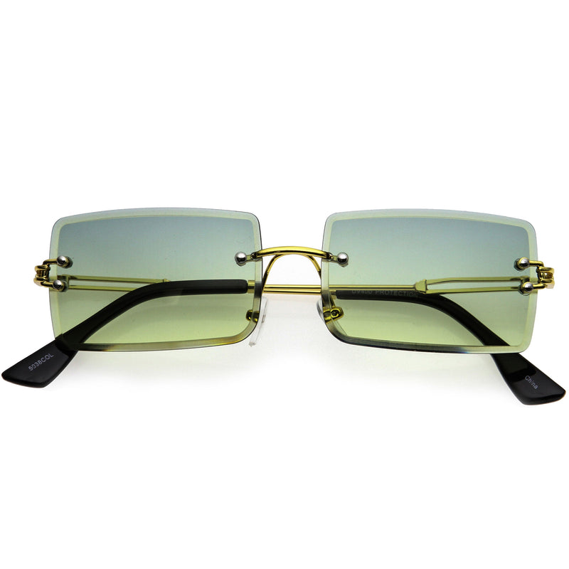 zeroUV Luxe Color Gradient Bevelled Lens Metal Rectangle Sunglasses D223 Sunglasses White Smoke Gold / Green Yellow Fade
