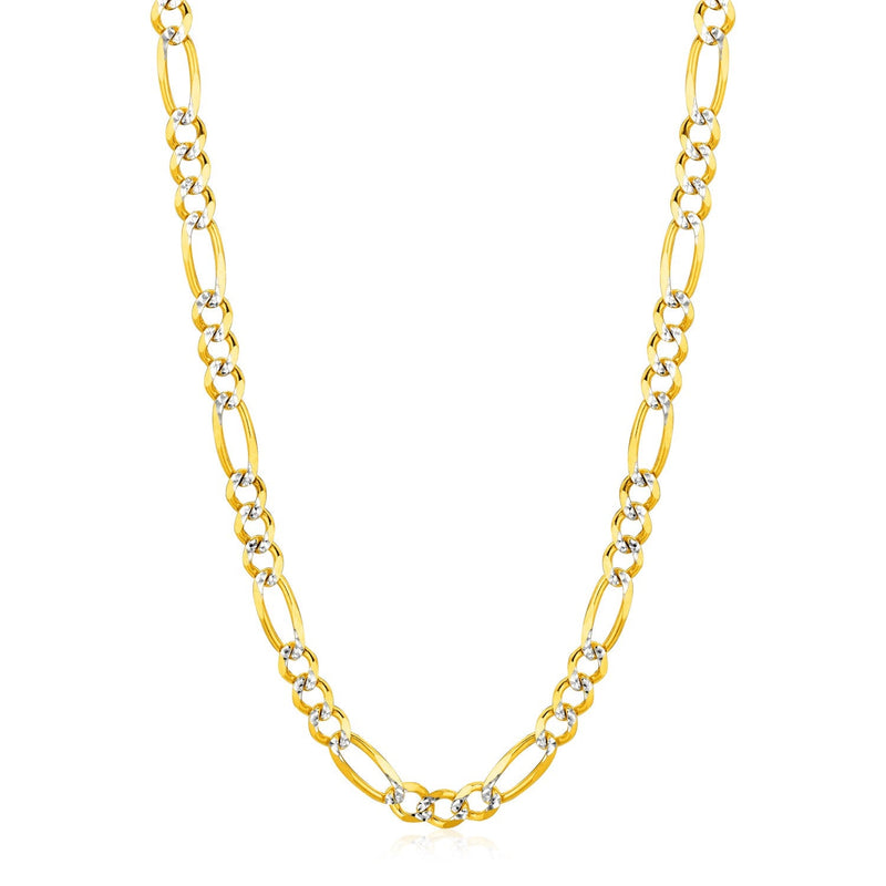 Bids.com 6.0mm 14K Yellow Gold Solid Pave Figaro Chain Necklaces White Smoke 22 / Two-Tone Gold,24 / Two-Tone Gold,26 / Two-Tone Gold