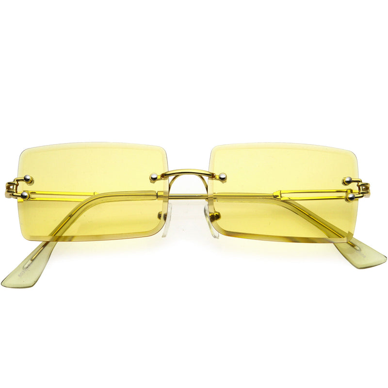 zeroUV Luxe Color Tinted Bevelled Lens Metal Rectangle Sunglasses D224 Sunglasses White Smoke Gold / Yellow