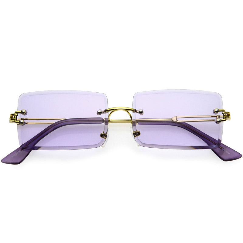 zeroUV Luxe Color Tinted Bevelled Lens Metal Rectangle Sunglasses D224 Sunglasses White Smoke Gold / Purple