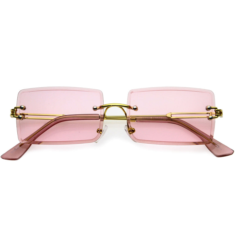 zeroUV Luxe Color Tinted Bevelled Lens Metal Rectangle Sunglasses D224 Sunglasses White Smoke Gold / Pink