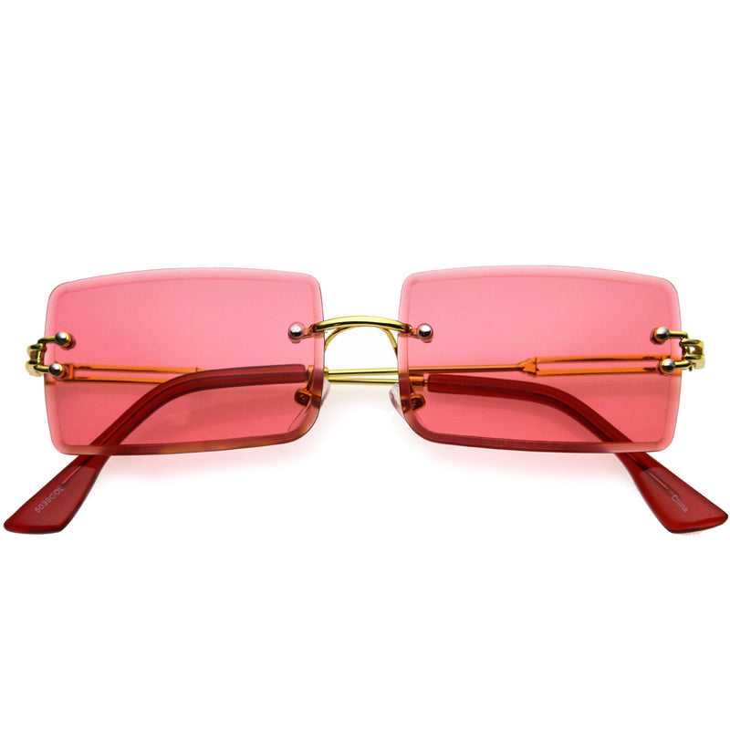 zeroUV Luxe Color Tinted Bevelled Lens Metal Rectangle Sunglasses D224 Sunglasses White Smoke Gold / Red