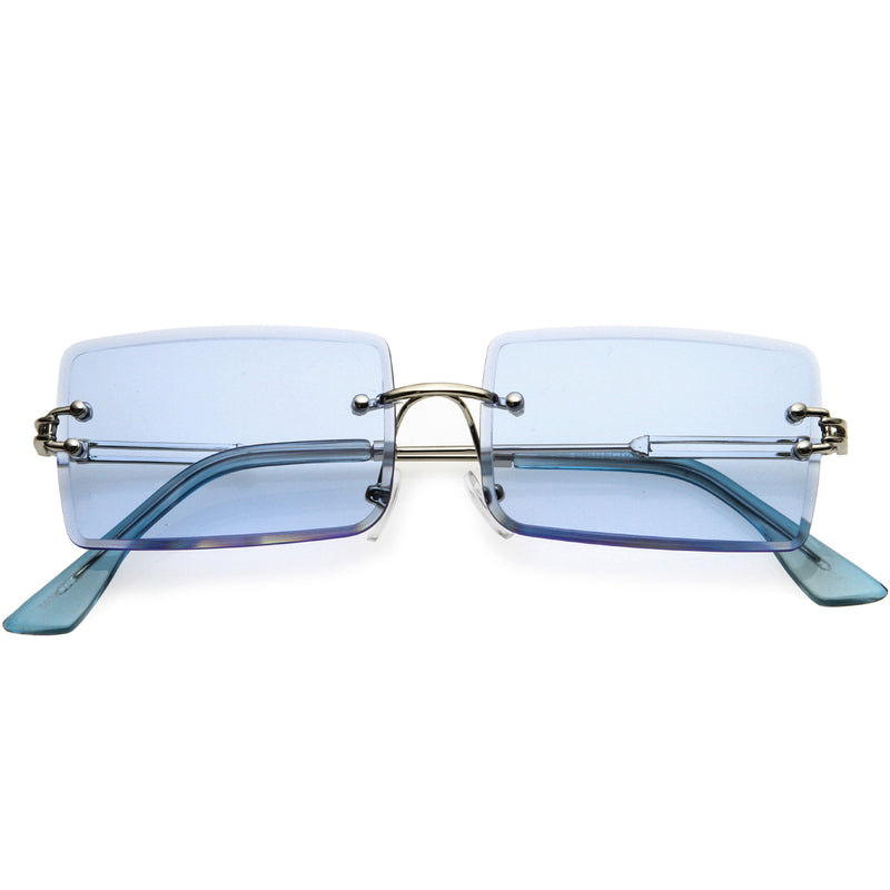 zeroUV Luxe Color Tinted Bevelled Lens Metal Rectangle Sunglasses D224 Sunglasses White Smoke Gold / Yellow,Gold / Purple,Gold / Pink,Gold / Red,Silver / Blue