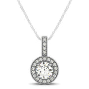 Bids.com Milgrain Edge Diamond Halo Pendant in 14k White Gold (5/8 cttw) Necklaces White Smoke 18 / White Gold