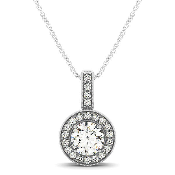 Bids.com Milgrain Edge Diamond Halo Pendant in 14k White Gold (5/8 cttw) Necklaces White Smoke 18 / White Gold