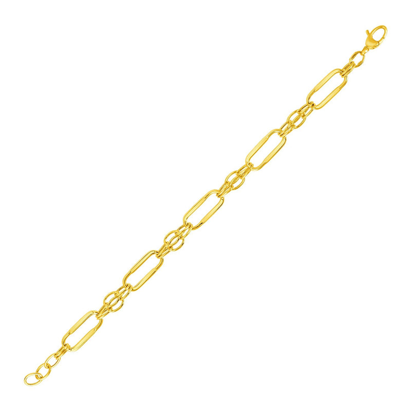 Bids.com 14k Yellow Gold Bracelet with Polished Rectangular Oval Links Bracelets White Smoke 8 / Yellow Gold