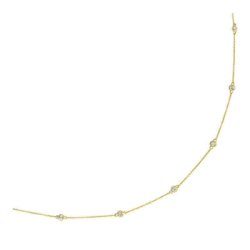 Bids.com 14k Yellow Gold Station Necklace with Round Diamonds Necklaces White Smoke 18 / Yellow Gold