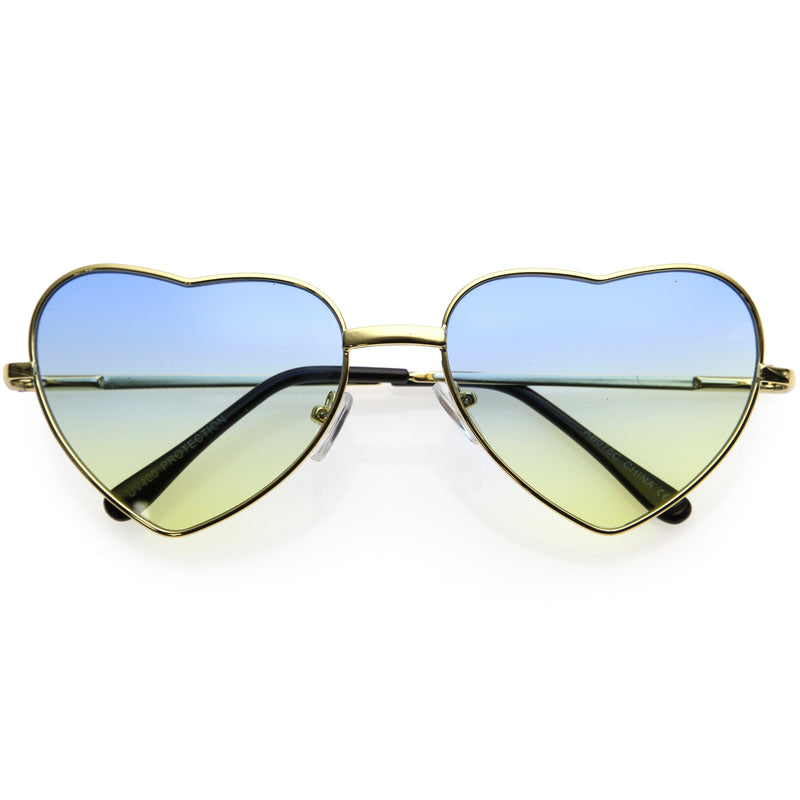 zeroUV Sweet Gradient Lens Rainbow Fashion Metal Heart Sunglasses D239 Sunglasses White Smoke Gold / Blue Yellow Fade