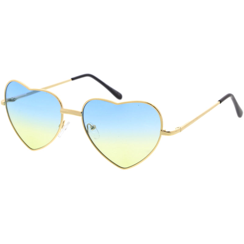 zeroUV Sweet Gradient Lens Rainbow Fashion Metal Heart Sunglasses D239 Sunglasses White Smoke Gold / Blue Yellow Fade,Gold / Purple Yellow Fade,Gold / Purple Pink Fade,Gold / Blue Pink Fade,Gold / Pink Blue Fade