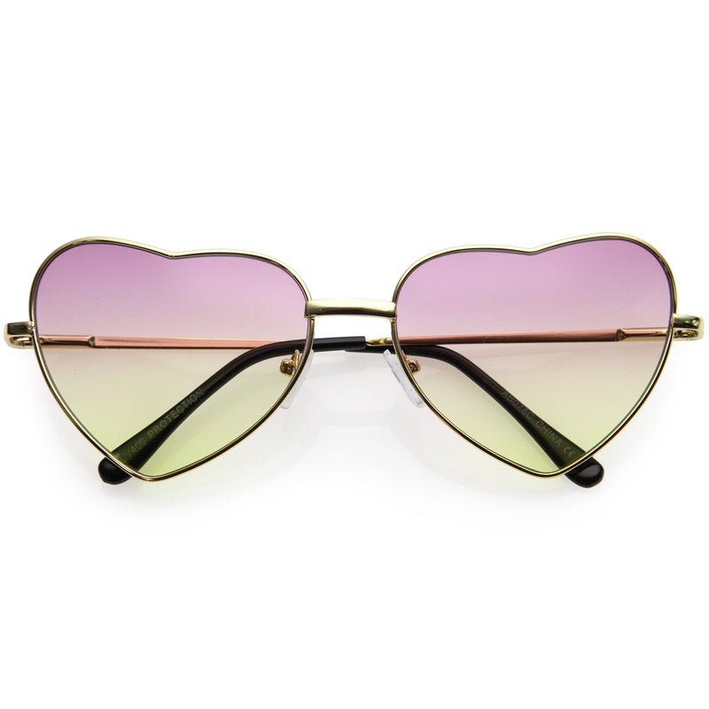 zeroUV Sweet Gradient Lens Rainbow Fashion Metal Heart Sunglasses D239 Sunglasses White Smoke Gold / Purple Yellow Fade