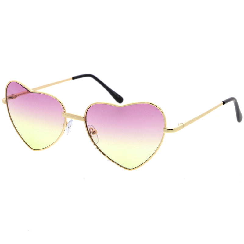 zeroUV Sweet Gradient Lens Rainbow Fashion Metal Heart Sunglasses D239 Sunglasses White Smoke Gold / Blue Yellow Fade,Gold / Purple Yellow Fade,Gold / Purple Pink Fade,Gold / Blue Pink Fade,Gold / Pink Blue Fade