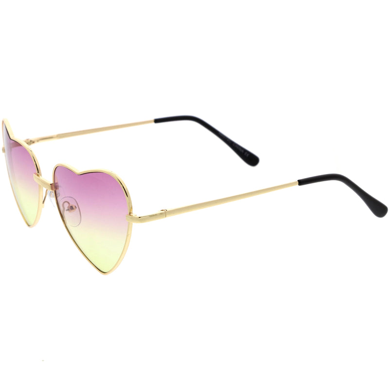 zeroUV Sweet Gradient Lens Rainbow Fashion Metal Heart Sunglasses D239 Sunglasses White Smoke Gold / Blue Yellow Fade,Gold / Purple Yellow Fade,Gold / Purple Pink Fade,Gold / Blue Pink Fade,Gold / Pink Blue Fade