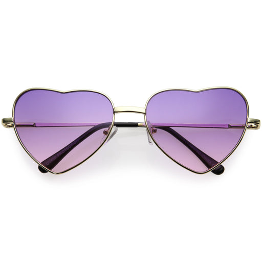zeroUV Sweet Gradient Lens Rainbow Fashion Metal Heart Sunglasses D239 Sunglasses White Smoke Gold / Purple Pink Fade