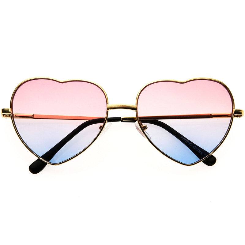 zeroUV Sweet Gradient Lens Rainbow Fashion Metal Heart Sunglasses D239 Sunglasses White Smoke Gold / Pink Blue Fade