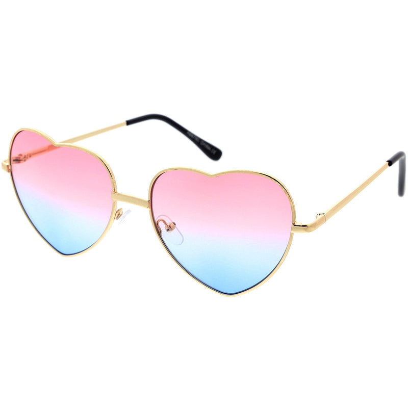 zeroUV Sweet Gradient Lens Rainbow Fashion Metal Heart Sunglasses D239 Sunglasses White Smoke Gold / Blue Yellow Fade,Gold / Purple Yellow Fade,Gold / Purple Pink Fade,Gold / Blue Pink Fade,Gold / Pink Blue Fade