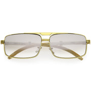 zeroUV Classy Dapper Neutral Metal Crossbar Square Sunglasses D245 Sunglasses White Smoke Gold Marble / Clear Fade