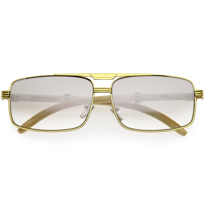 zeroUV Classy Dapper Neutral Metal Crossbar Square Sunglasses D245 Sunglasses White Smoke Gold Marble / Clear Fade