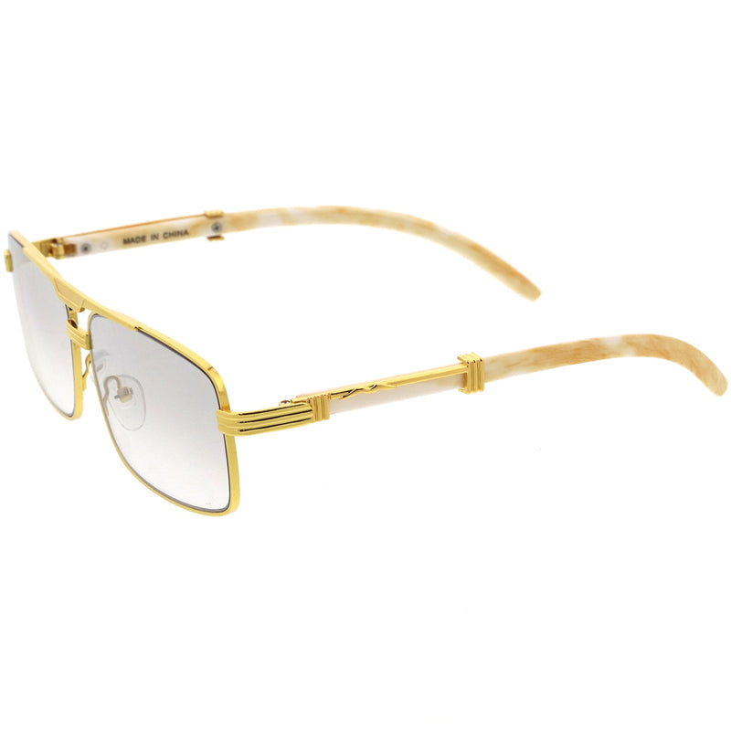 zeroUV Classy Dapper Neutral Metal Crossbar Square Sunglasses D245 Sunglasses White Smoke Gold Marble / Clear Fade,Gold / Clear Fade,Silver / Clear Fade,Gunmetal / Lavender,Gold / Amber