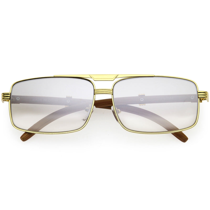 zeroUV Classy Dapper Neutral Metal Crossbar Square Sunglasses D245 Sunglasses Lavender Gold / Clear Fade