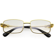 zeroUV Bold Retro Jaguar Metal Plated Detail Square Sunglasses D247 Sunglasses White Smoke Gold / Clear Fade