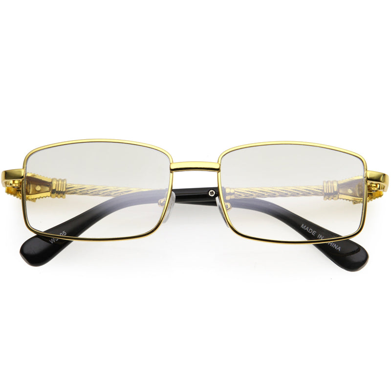 zeroUV Bold Retro Jaguar Metal Plated Detail Square Sunglasses D247 Sunglasses White Smoke Gold / Clear Fade