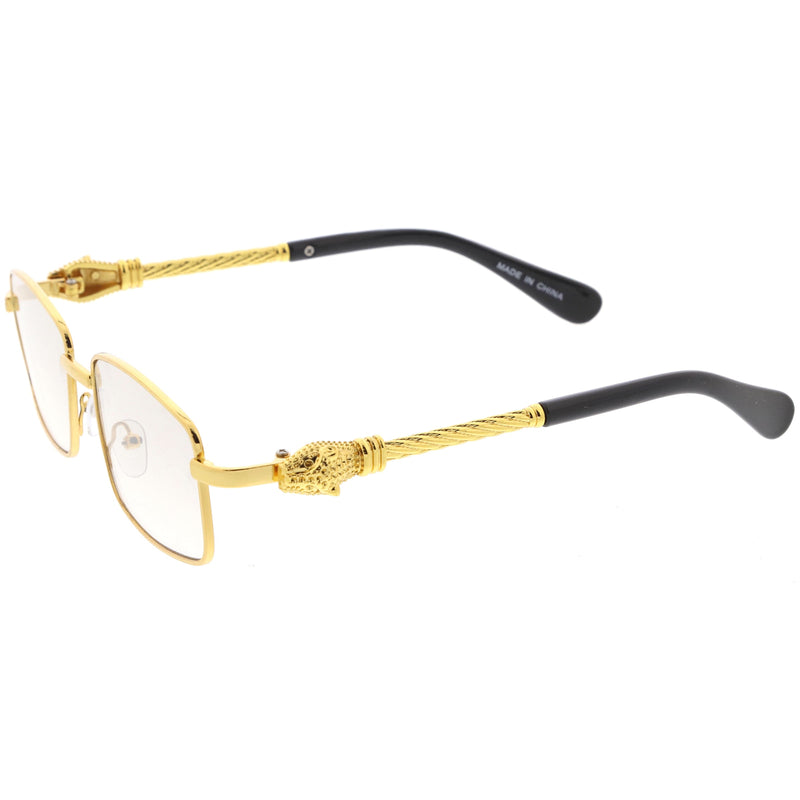 zeroUV Bold Retro Jaguar Metal Plated Detail Square Sunglasses D247 Sunglasses White Smoke Gold / Clear Fade,Silver / Clear Fade,Gunmetal / Lavender,Gold / Amber
