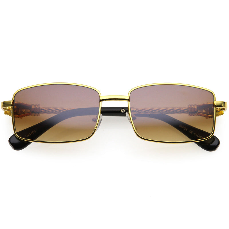zeroUV Bold Retro Jaguar Metal Plated Detail Square Sunglasses D247 Sunglasses White Smoke Gold / Amber