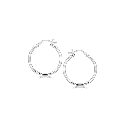 Bids.com Sterling Silver Rhodium Plated Thin and Polished Hoop Motif Earrings (25mm) Earrings White Smoke Sterling Silver