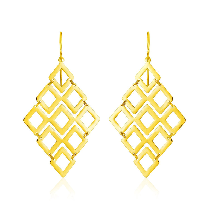 Bids.com 14k Yellow Gold Earrings with Polished Open Diamond Motifs Earrings White Smoke Yellow Gold