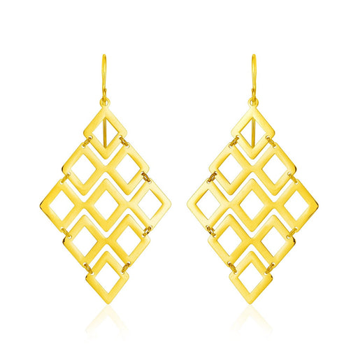 Bids.com 14k Yellow Gold Earrings with Polished Open Diamond Motifs Earrings White Smoke Yellow Gold