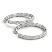 Bids.com 14k White Gold Two Row Pave Set Diamond Hoop Earrings (7 cttw) Earrings White Smoke White Gold