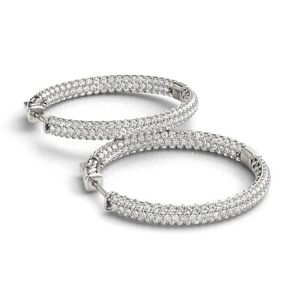 Bids.com 14k White Gold Two Row Pave Set Diamond Hoop Earrings (7 cttw) Earrings White Smoke White Gold